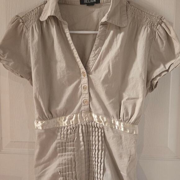 Vintage Helium Khaki Puff Sleeve Button-Up Blouse 💐 - Picture 1 of 3